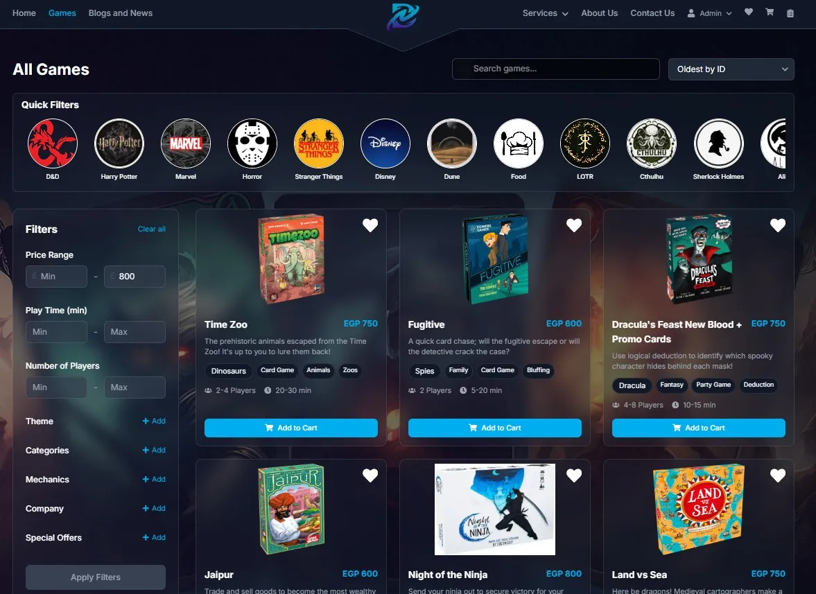 Dimensions Games board game marketplace screenshot